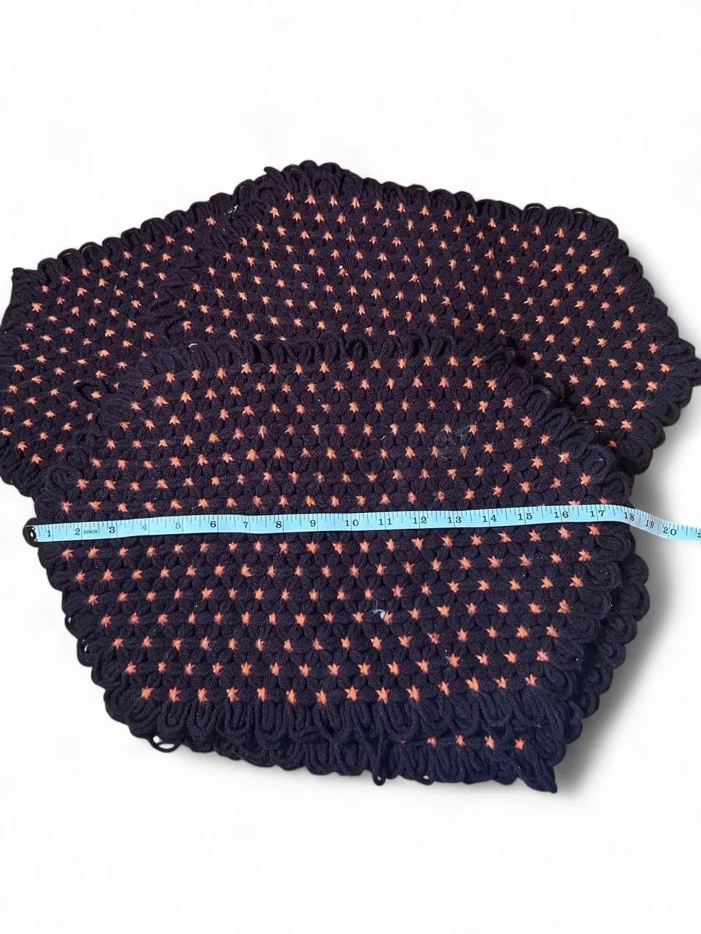 Vintage Handmade Crochet Hexagon Brown Orange Spooky Halloween Place Mats Set 4